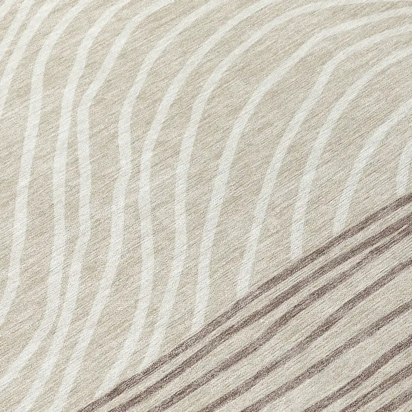 Beige Ivory And Brown Striped Washable Indoor Outdoor Area Rug Photo 7
