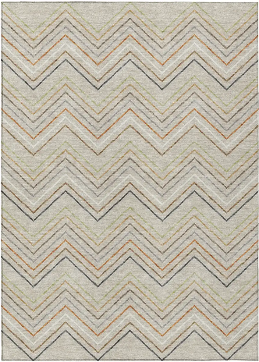 Beige Ivory And Brown Striped Washable Indoor Outdoor Area Rug Photo 9
