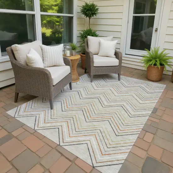 Beige Ivory And Brown Striped Washable Indoor Outdoor Area Rug Photo 4