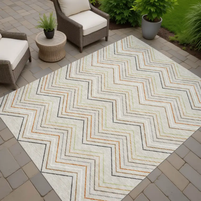 Beige Ivory And Brown Striped Washable Indoor Outdoor Area Rug Photo 7