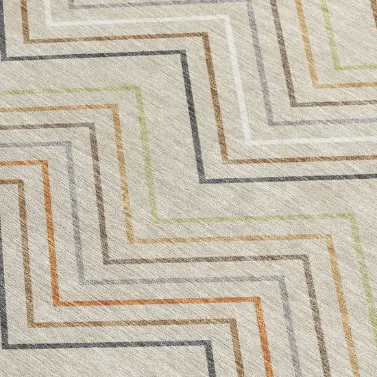 Beige Ivory And Brown Striped Washable Indoor Outdoor Area Rug Photo 2