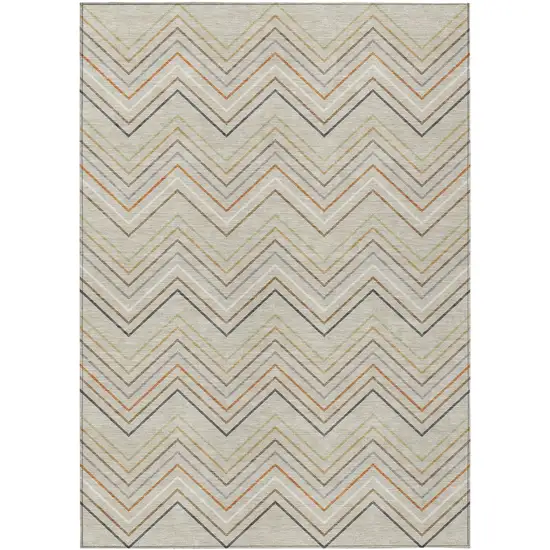 Beige Ivory And Brown Striped Washable Indoor Outdoor Area Rug Photo 8