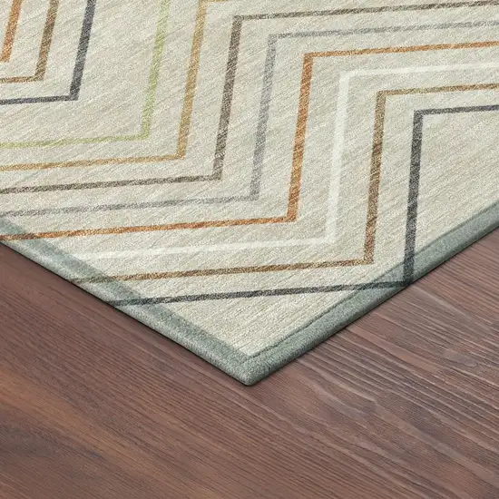 Beige Ivory And Brown Striped Washable Indoor Outdoor Area Rug Photo 5