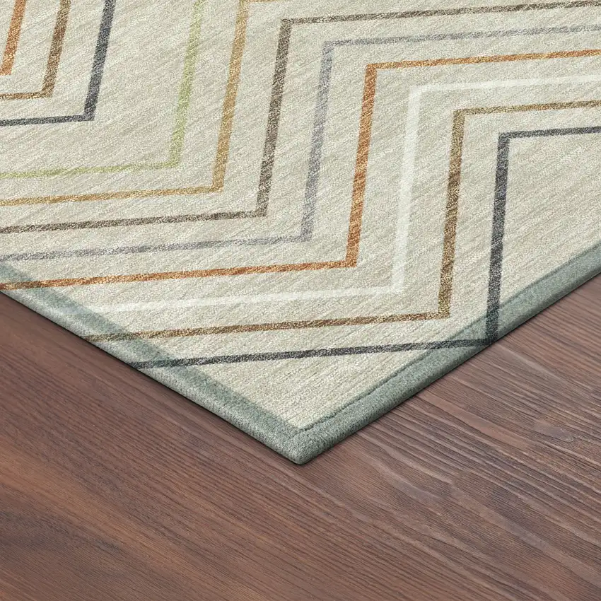 Beige Ivory And Brown Striped Washable Indoor Outdoor Area Rug Photo 5