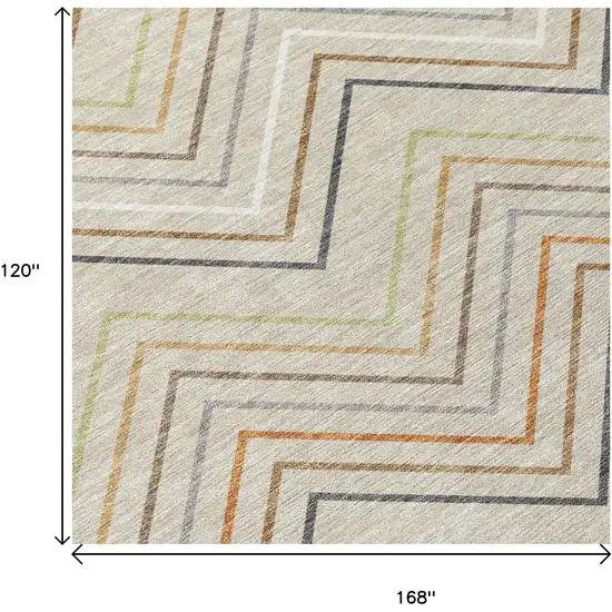 Beige Ivory And Brown Striped Washable Indoor Outdoor Area Rug Photo 6