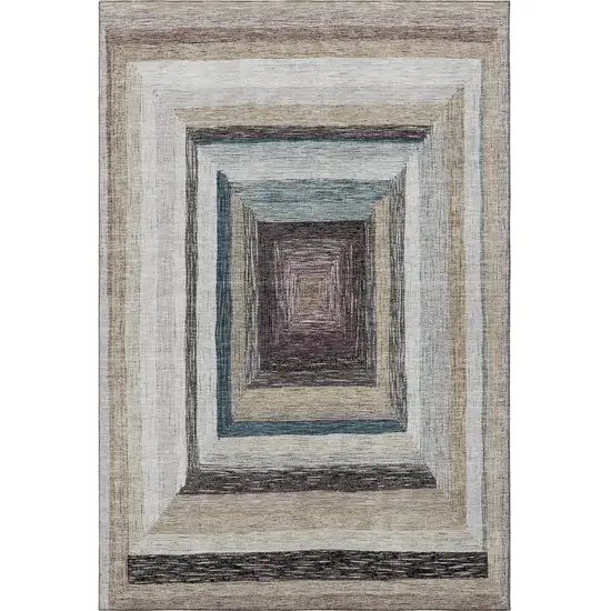 Beige Ivory And Charcoal Geometric Washable Area Rug With UV Protection Photo 4