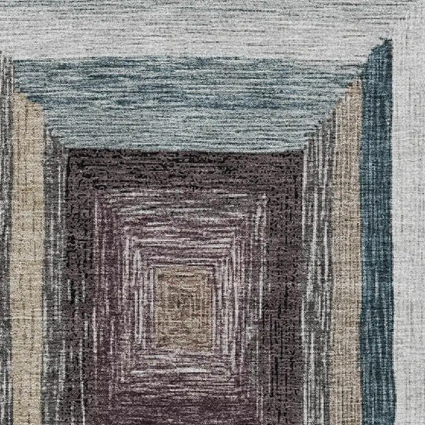 Beige Ivory And Charcoal Geometric Washable Area Rug With UV Protection Photo 3