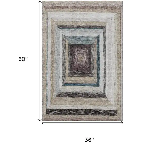 Beige Ivory And Charcoal Geometric Washable Area Rug With UV Protection Photo 9