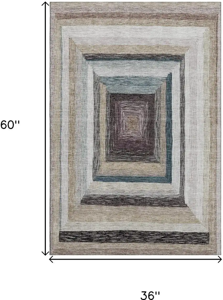 Beige Ivory And Charcoal Geometric Washable Area Rug With UV Protection Photo 9