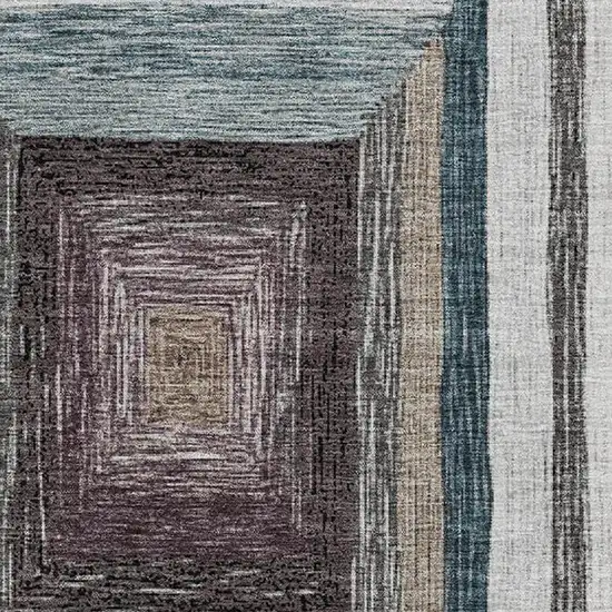 Beige Ivory And Charcoal Geometric Washable Area Rug With UV Protection Photo 3