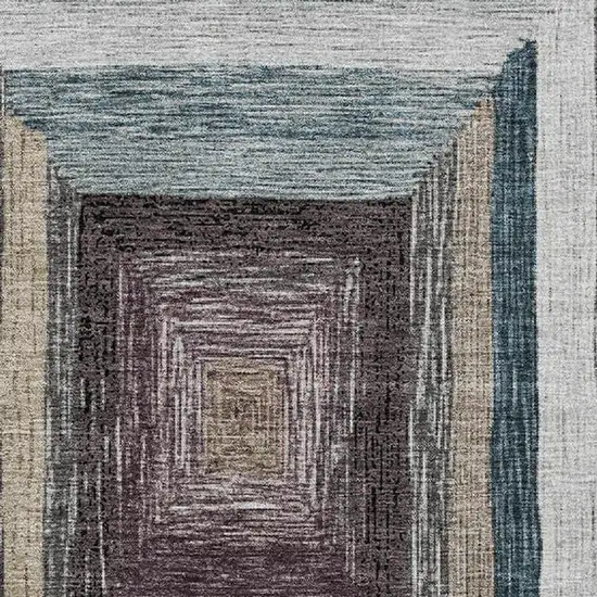 Beige Ivory And Charcoal Geometric Washable Area Rug With UV Protection Photo 3