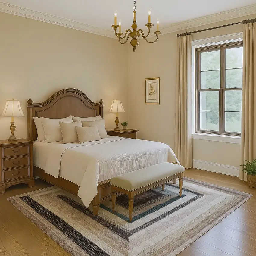 Beige Ivory And Charcoal Geometric Washable Area Rug With UV Protection Photo 6