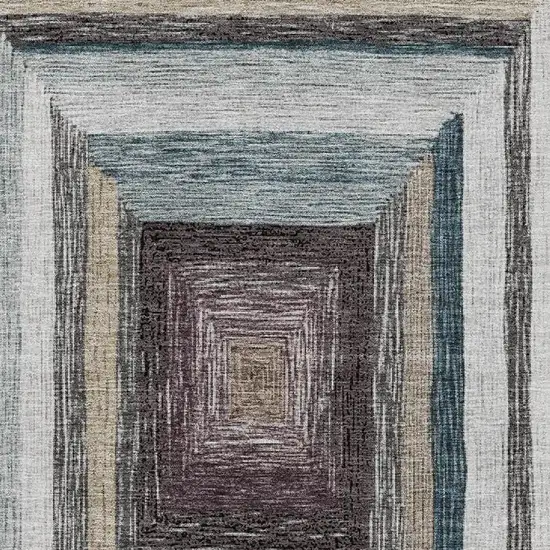 Beige Ivory And Charcoal Geometric Washable Area Rug With UV Protection Photo 3