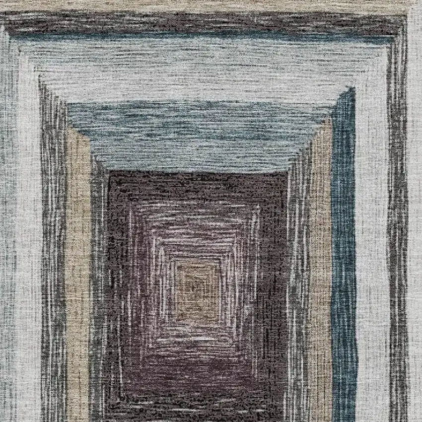 Beige Ivory And Charcoal Geometric Washable Area Rug With UV Protection Photo 3