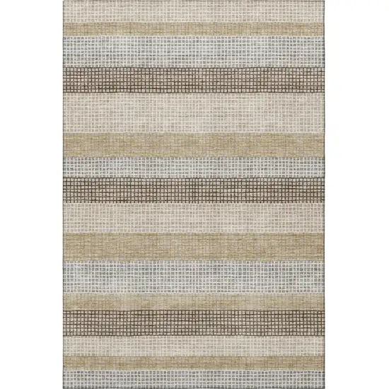 Beige Ivory And Chocolate Striped Washable Area Rug With UV Protection Photo 4