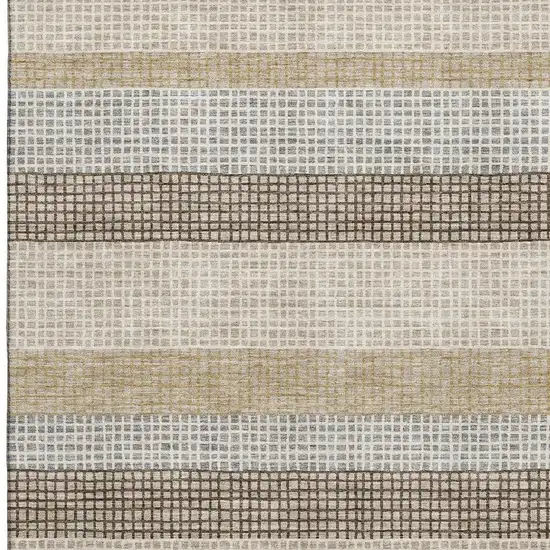 Beige Ivory And Chocolate Striped Washable Area Rug With UV Protection Photo 3