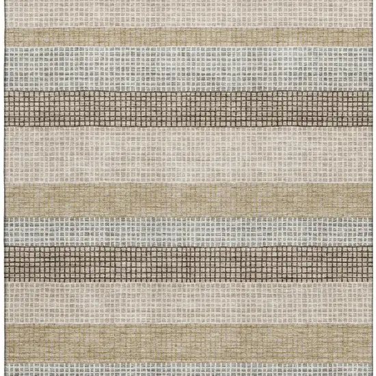 Beige Ivory And Chocolate Striped Washable Area Rug With UV Protection Photo 4