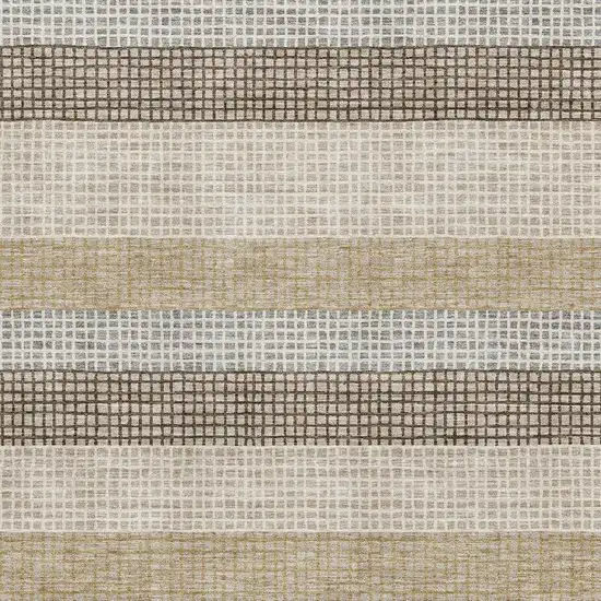 Beige Ivory And Chocolate Striped Washable Area Rug With UV Protection Photo 3