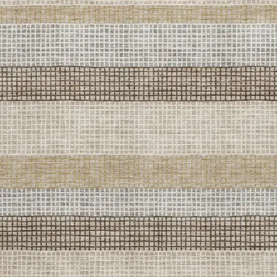 Beige Ivory And Chocolate Striped Washable Area Rug With UV Protection Photo 3