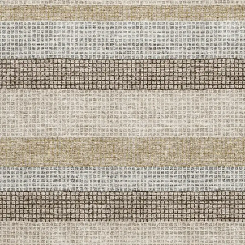 Beige Ivory And Chocolate Striped Washable Area Rug With UV Protection Photo 3