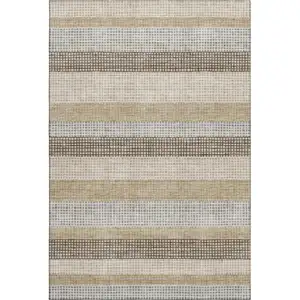 Photo of Beige Ivory And Chocolate Striped Washable Area Rug With UV Protection