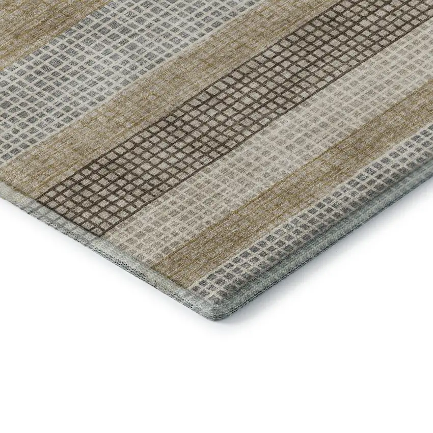 Beige Ivory And Chocolate Striped Washable Area Rug With UV Protection Photo 7
