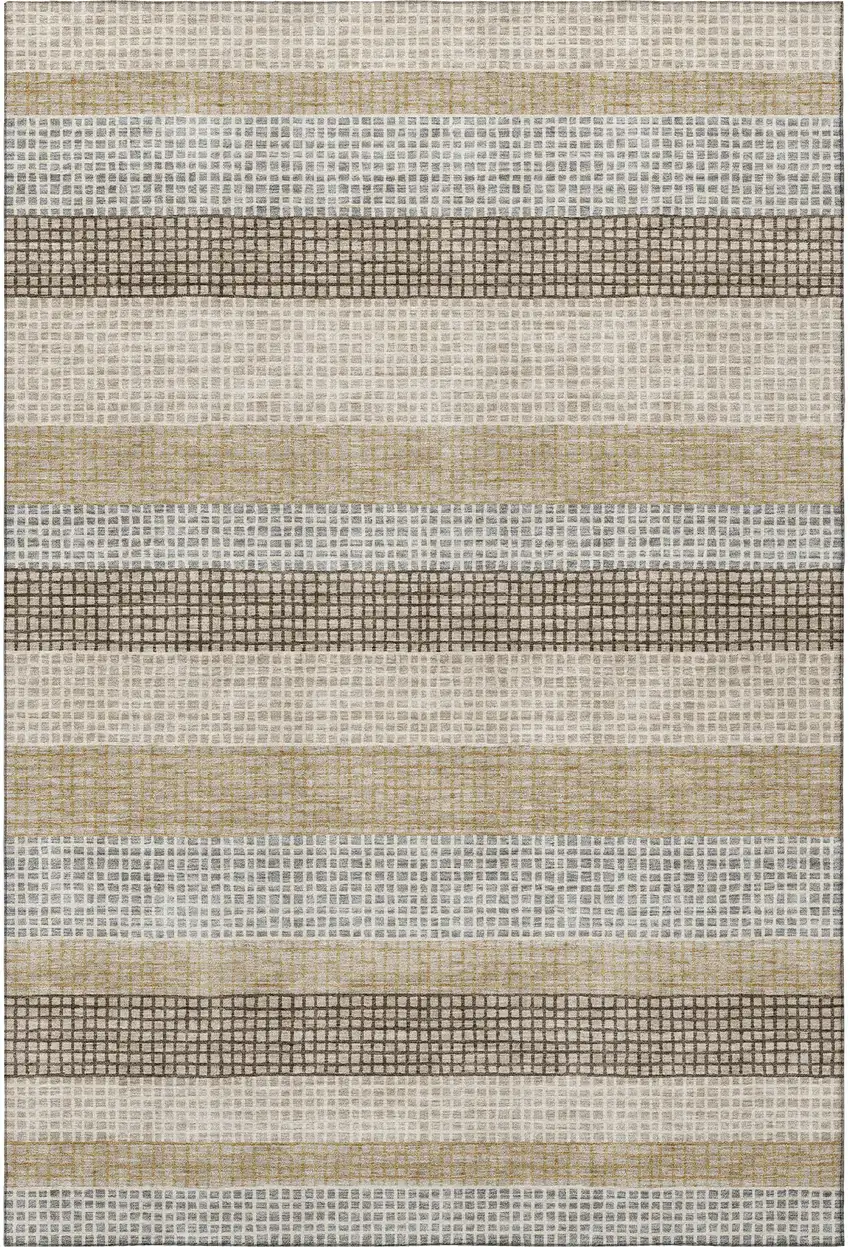 Beige Ivory And Chocolate Striped Washable Area Rug With UV Protection Photo 3