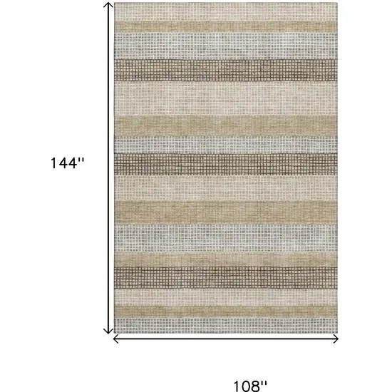Beige Ivory And Chocolate Striped Washable Area Rug With UV Protection Photo 8