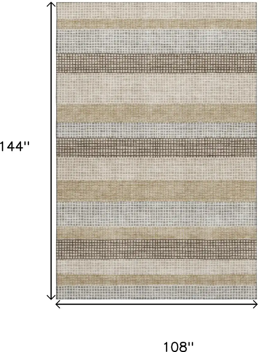 Beige Ivory And Chocolate Striped Washable Area Rug With UV Protection Photo 8