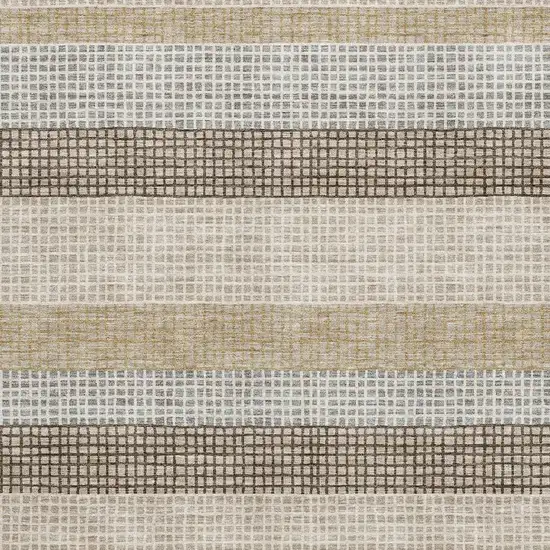 Beige Ivory And Chocolate Striped Washable Area Rug With UV Protection Photo 3