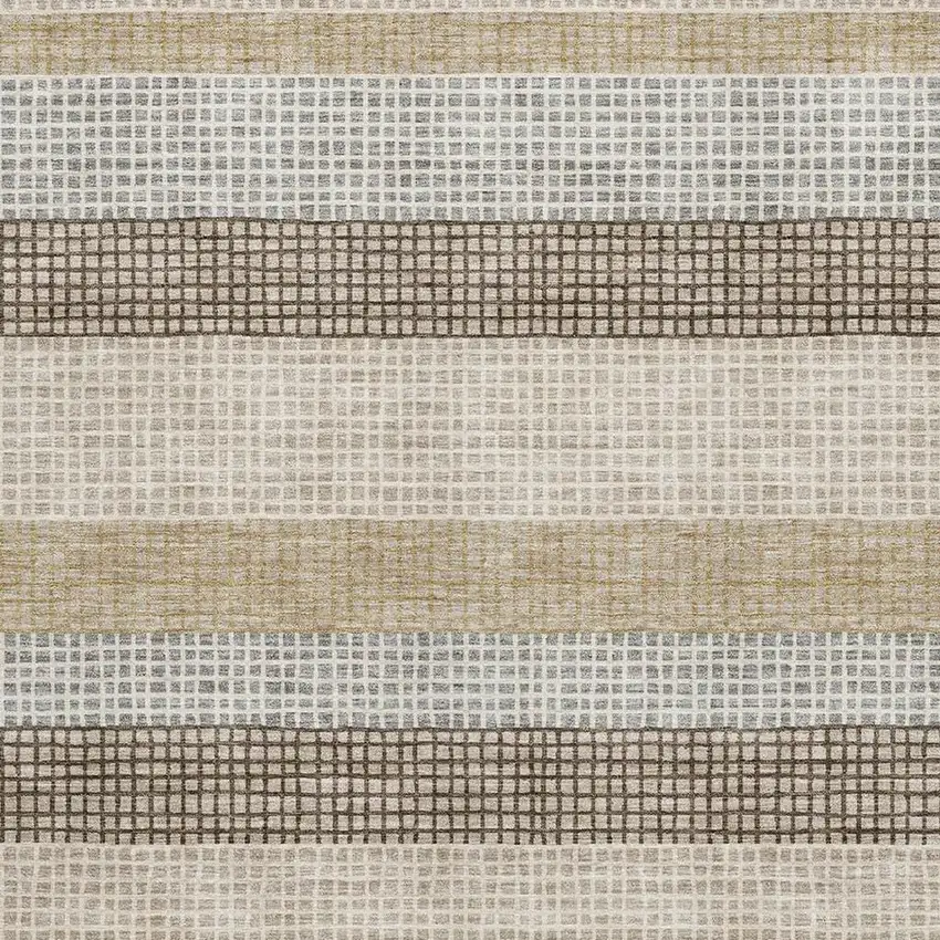 Beige Ivory And Chocolate Striped Washable Area Rug With UV Protection Photo 3