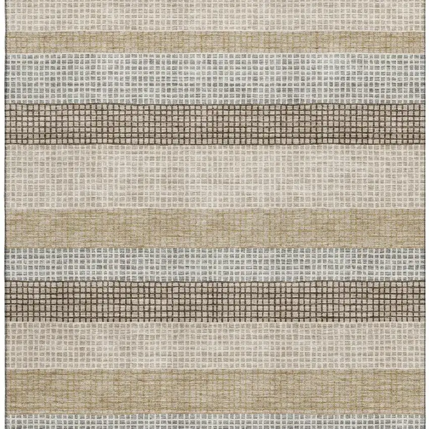Beige Ivory And Chocolate Striped Washable Area Rug With UV Protection Photo 4