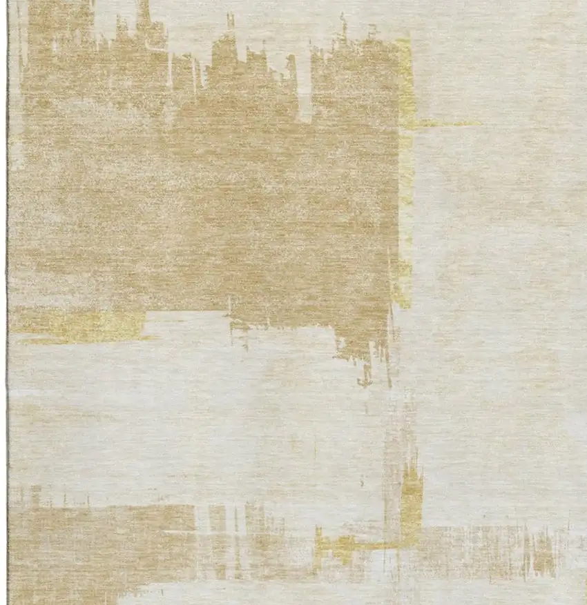 Beige Ivory And Gold Abstract Washable Area Rug With UV Protection Photo 3