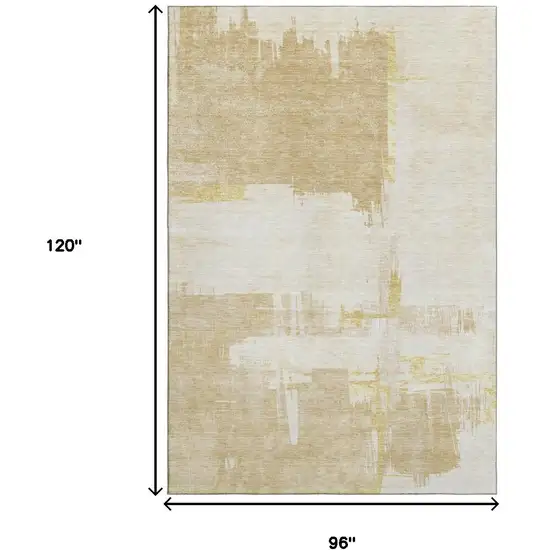 Beige Ivory And Gold Abstract Washable Area Rug With UV Protection Photo 7