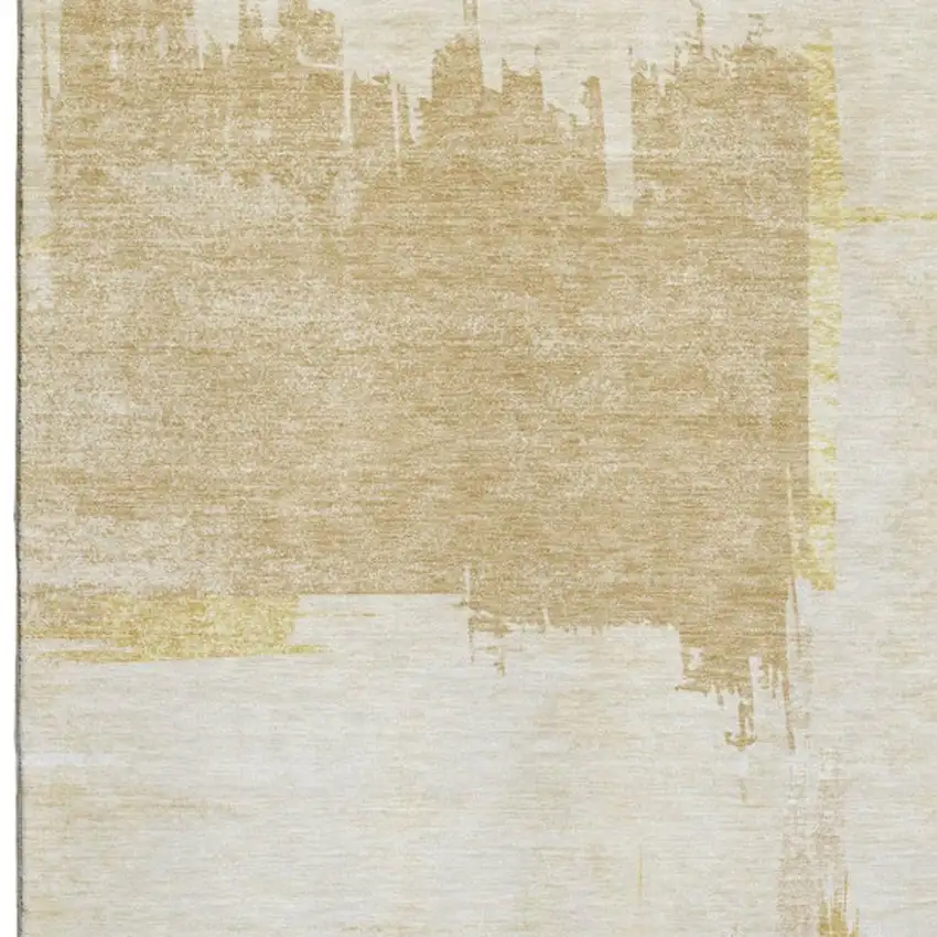 Beige Ivory And Gold Abstract Washable Area Rug With UV Protection Photo 3