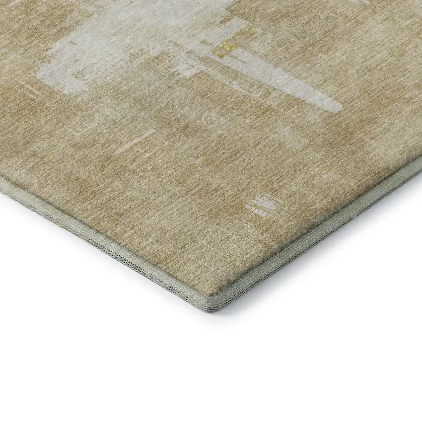 Beige Ivory And Gold Abstract Washable Area Rug With UV Protection Photo 9