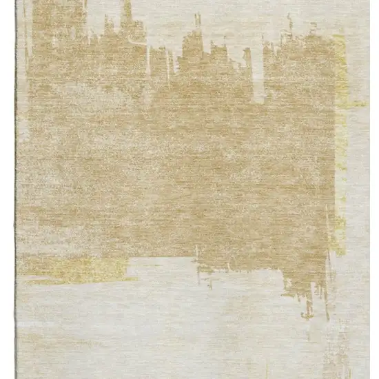 Beige Ivory And Gold Abstract Washable Area Rug With UV Protection Photo 3