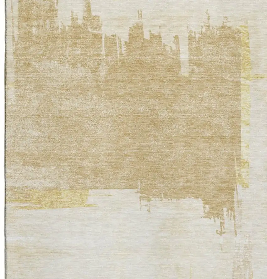 Beige Ivory And Gold Abstract Washable Area Rug With UV Protection Photo 3