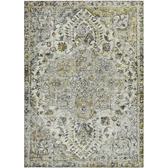 Beige Ivory And Gold Floral Medallion Washable Indoor Outdoor Area Rug Photo 3