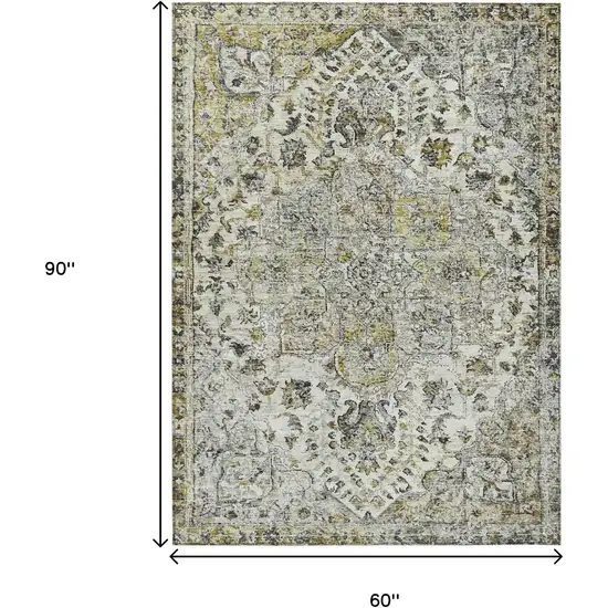 Beige Ivory And Gold Floral Medallion Washable Indoor Outdoor Area Rug Photo 9