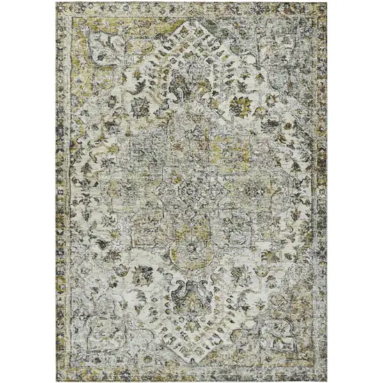 Beige Ivory And Gold Floral Medallion Washable Indoor Outdoor Area Rug Photo 1