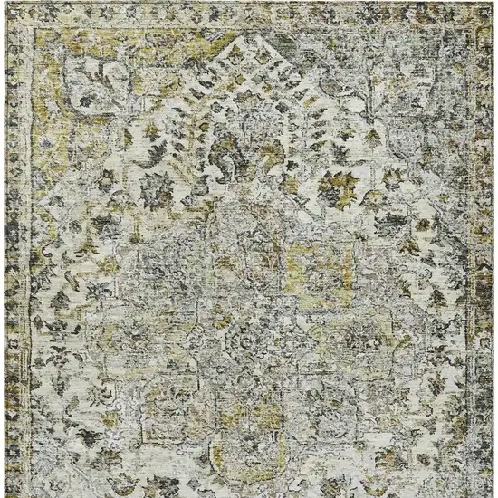 Beige Ivory And Gold Floral Medallion Washable Indoor Outdoor Area Rug Photo 3