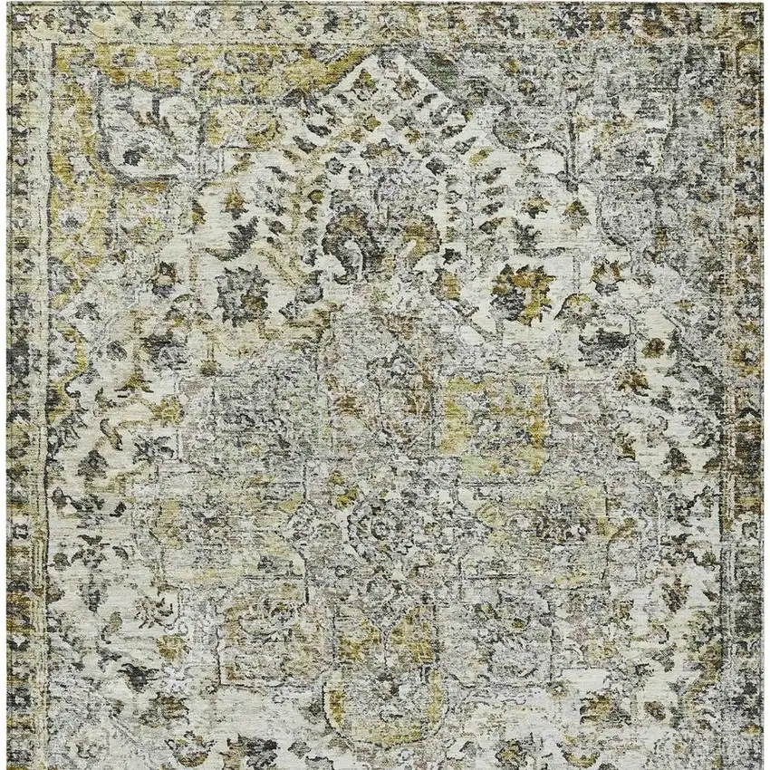 Beige Ivory And Gold Floral Medallion Washable Indoor Outdoor Area Rug Photo 3