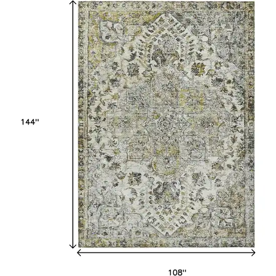 Beige Ivory And Gold Floral Medallion Washable Indoor Outdoor Area Rug Photo 9