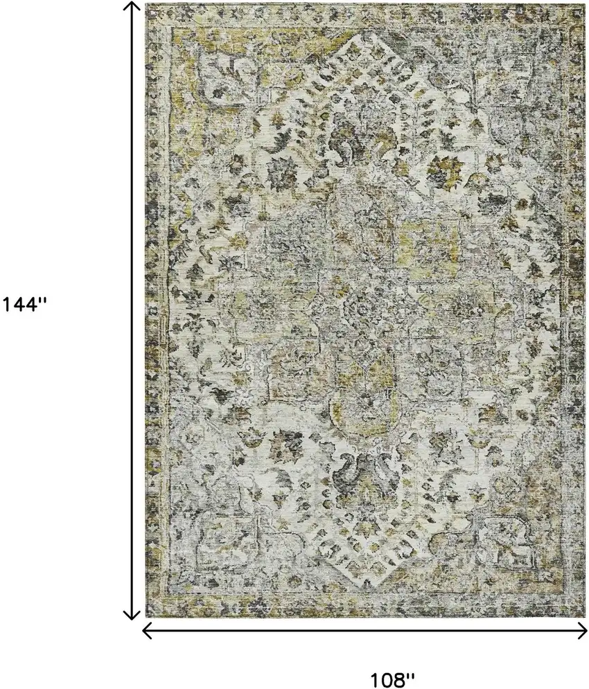 Beige Ivory And Gold Floral Medallion Washable Indoor Outdoor Area Rug Photo 9