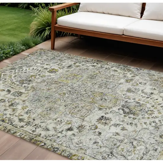 Beige Ivory And Gold Floral Medallion Washable Indoor Outdoor Area Rug Photo 2