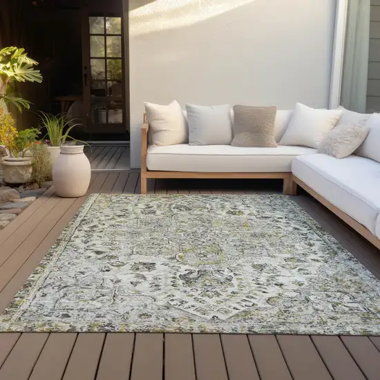 Beige Ivory And Gold Floral Medallion Washable Indoor Outdoor Area Rug Photo 5