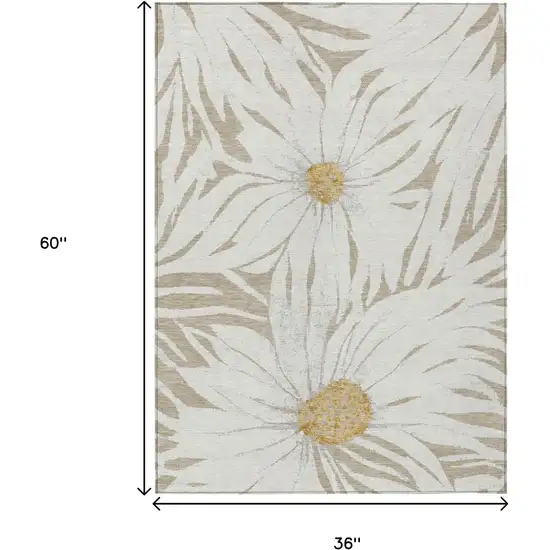 Beige Ivory And Gold Floral Washable Indoor Outdoor Area Rug Photo 3