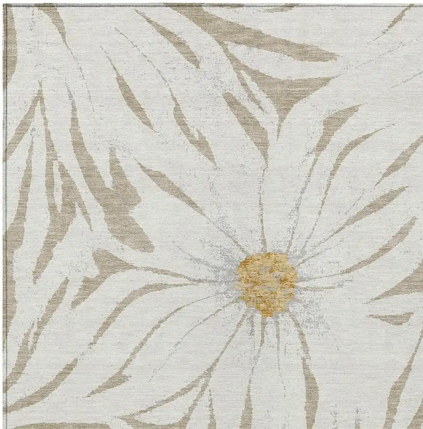 Beige Ivory And Gold Floral Washable Indoor Outdoor Area Rug Photo 6