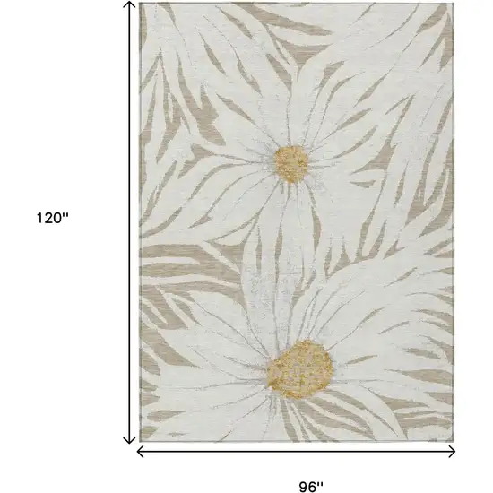 Beige Ivory And Gold Floral Washable Indoor Outdoor Area Rug Photo 3
